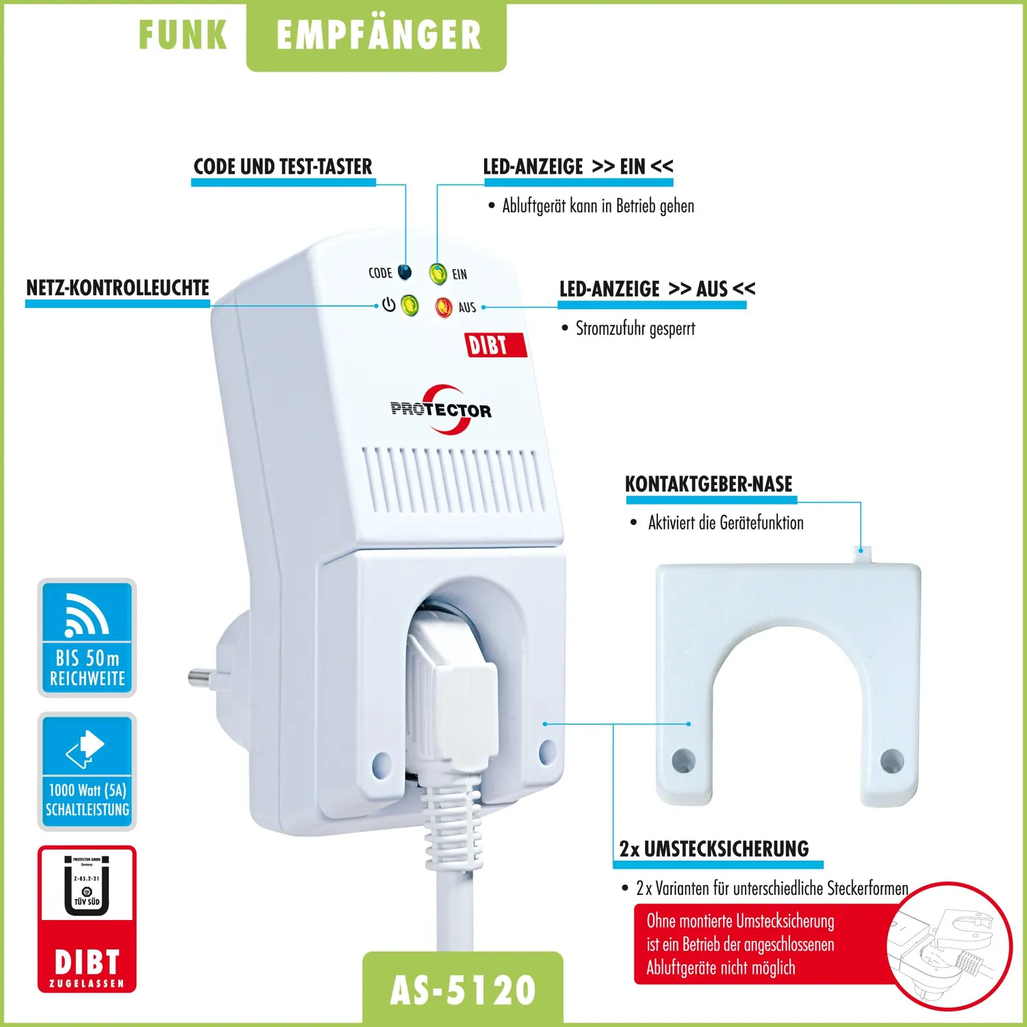 Protector AS-5120 Funk-Abluftsteuerung DIBt Mini-Kontakt