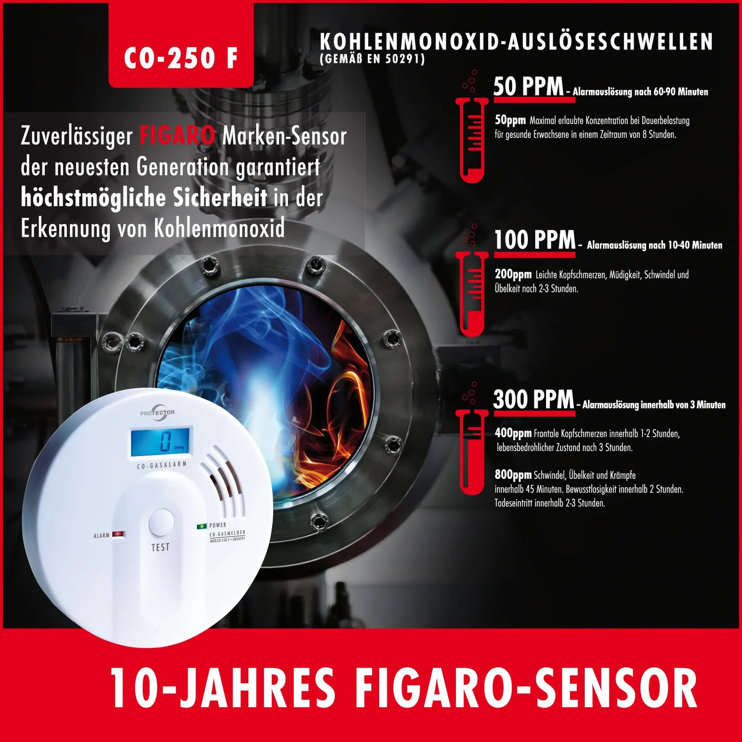 Protector CO-250 F CO-Melder mit Display batteriebetrieben