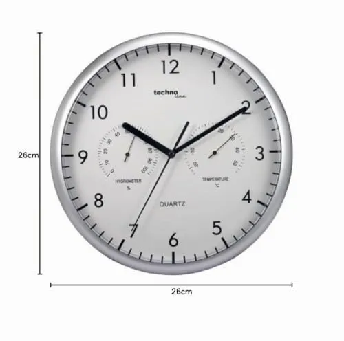 Technoline WT 650 Wanduhr silber 26 cm mit Thermo Hygro