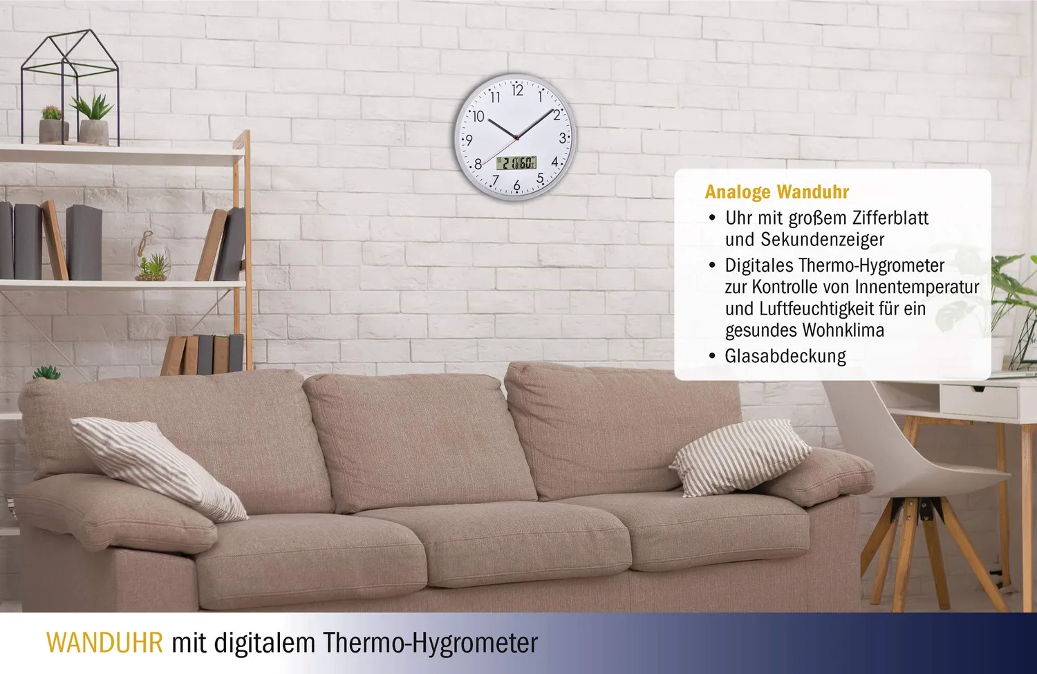 TFA Dostmann 60.3048.02 Wanduhr Thermo-Hygrometer weiß