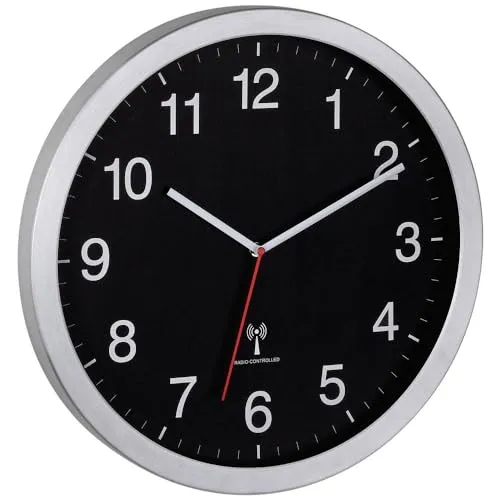 TFA Dostmann 60.3545.01 Funkwanduhr XL 40 cm schwarz-silber