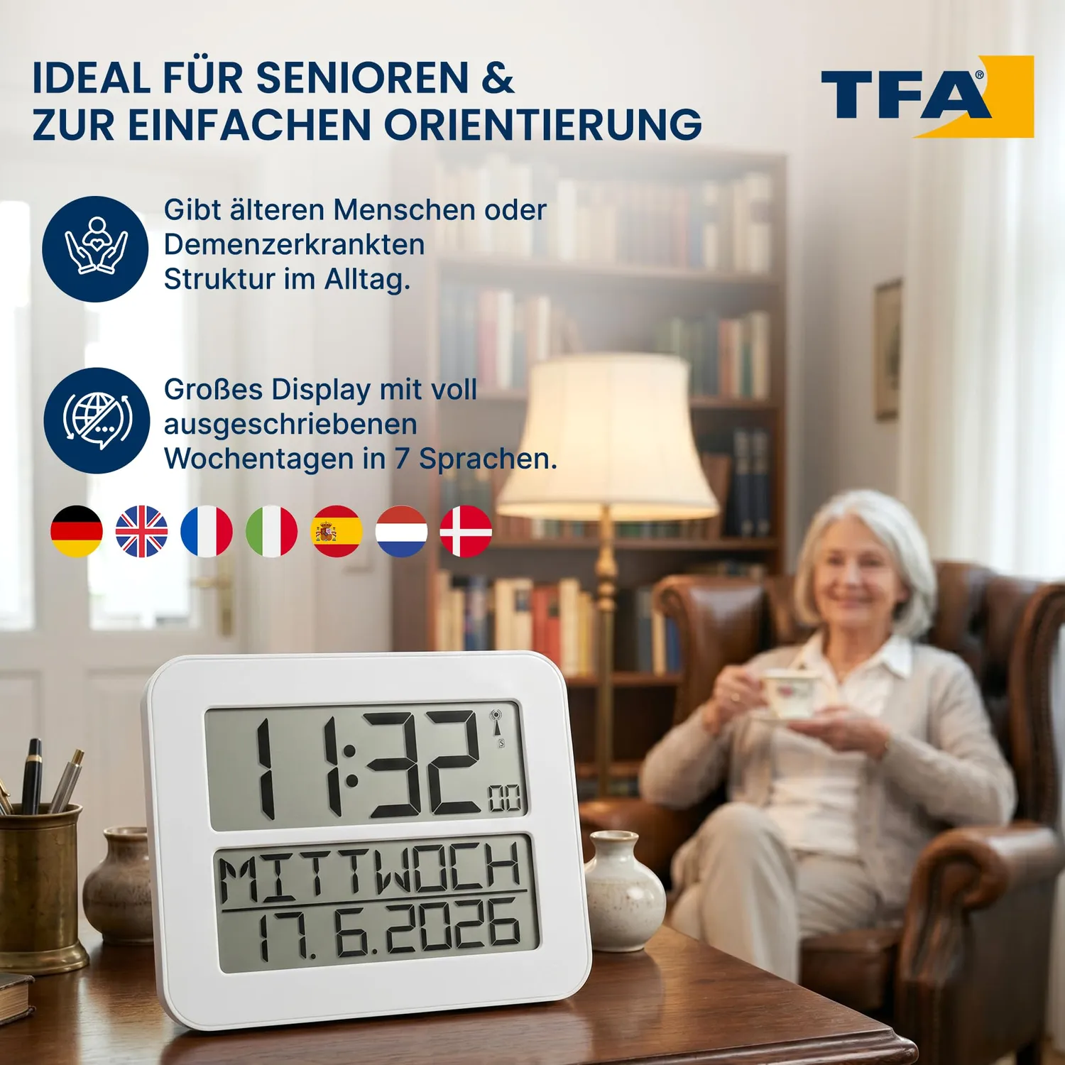 TFA Dostmann Timeline Max 60.4512.02 Funkuhr weiß