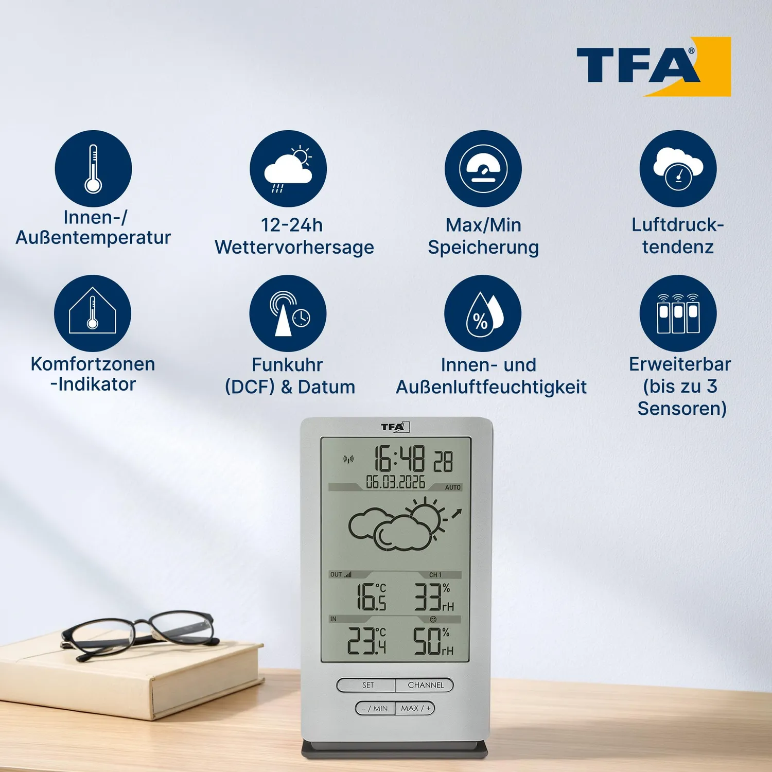 TFA Dostmann Xena Funk-Wetterstation silber Außensensor