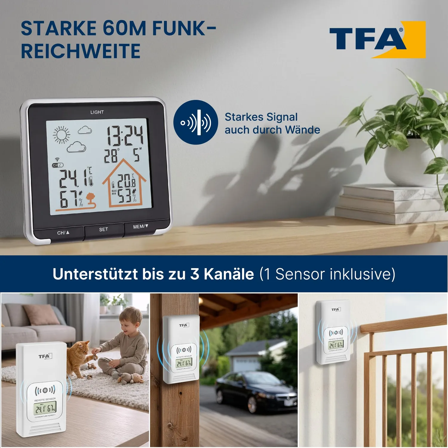 TFA Dostmann Life 35.1153.01 Funkwetterstation schwarz mit Sensor