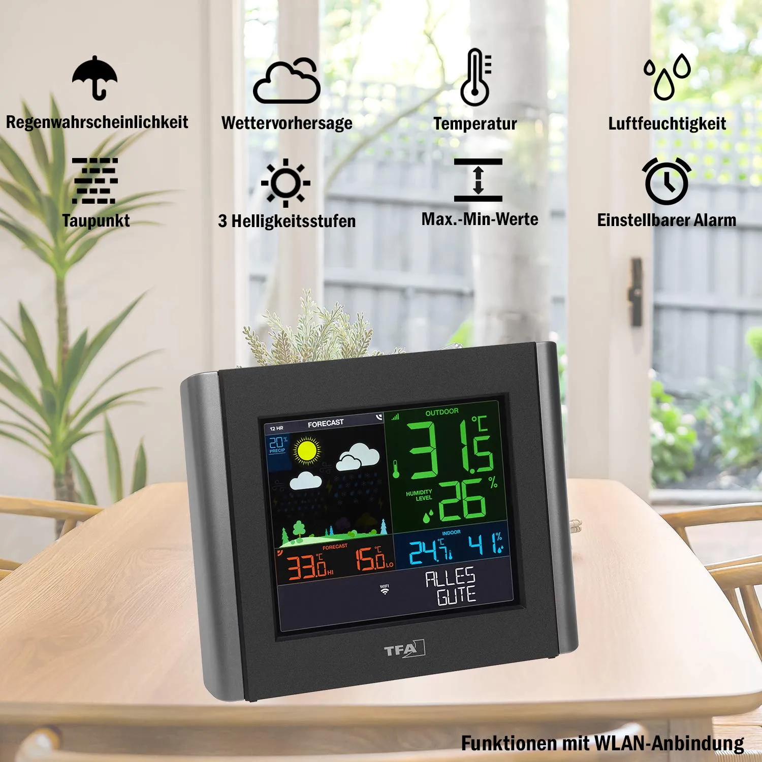 TFA Dostmann Meteo 35.8000.01 WLAN-Wetterstation schwarz mit App