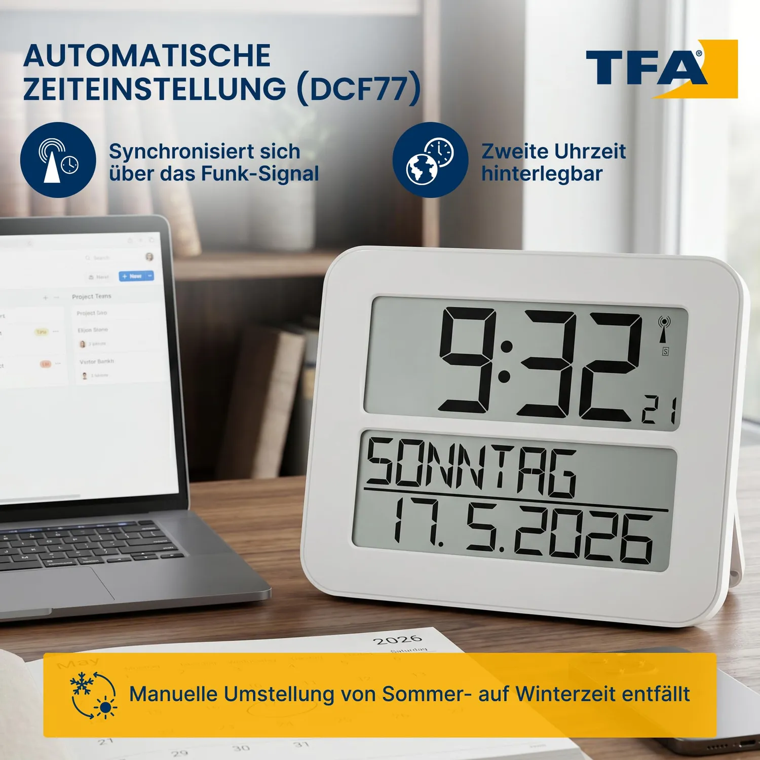 TFA Dostmann Timeline Max 60.4512.02 Funkuhr weiß