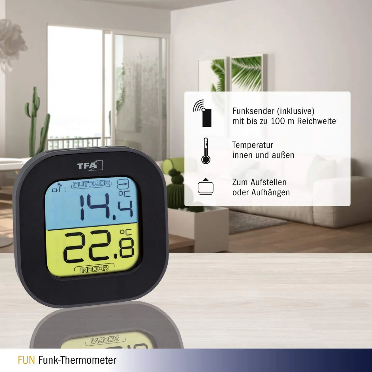 TFA Dostmann Fun 30.3068 Funk-Thermometer Schwarz Max-Min