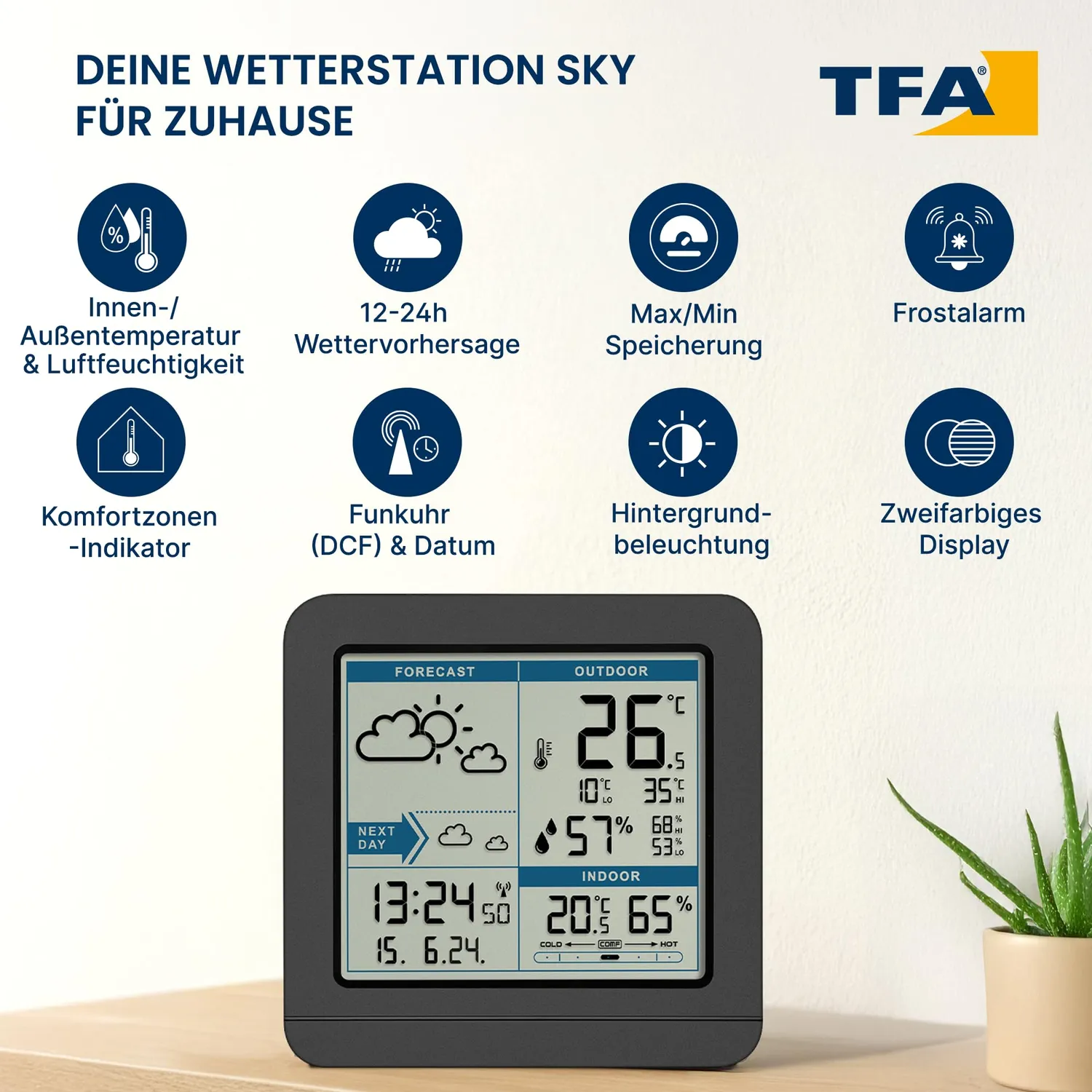 TFA Dostmann SKY 35.1152.01 Funk-Wetterstation schwarz