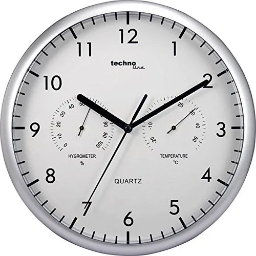 Technoline WT 650 Wanduhr silber 26 cm mit Thermo Hygro
