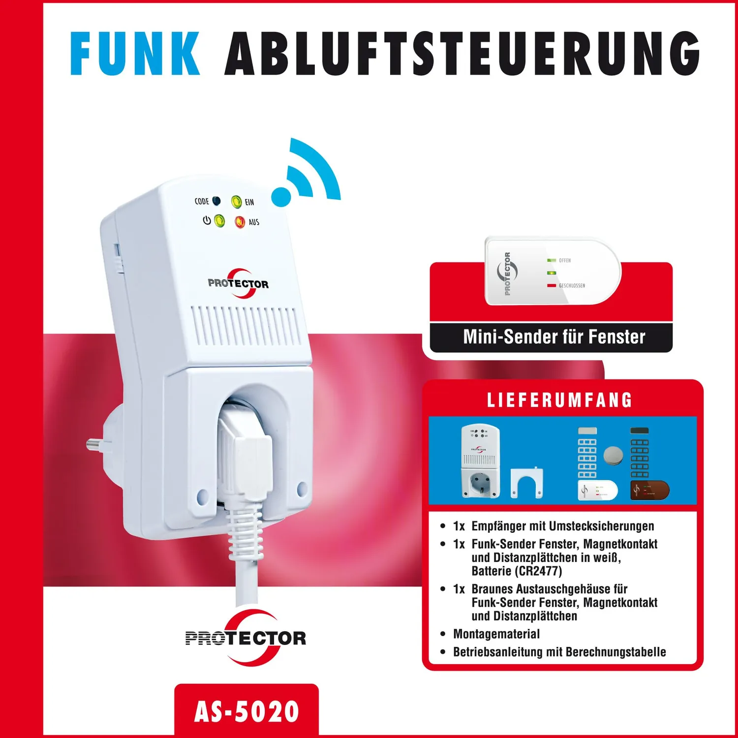 Protector AS-5020 Funk-Abluftsteuerung Fensterkontakt