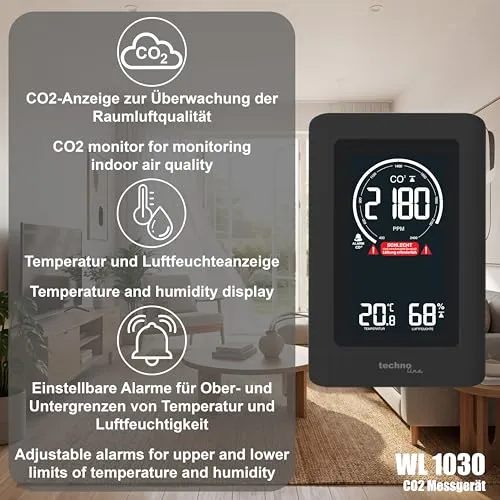 Technoline WL1030 CO2-Messgerät Schwarz NDIR-Ampel