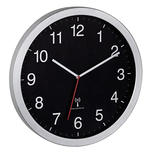 TFA Dostmann 60.3545.01 Funkwanduhr XL 40 cm schwarz-silber