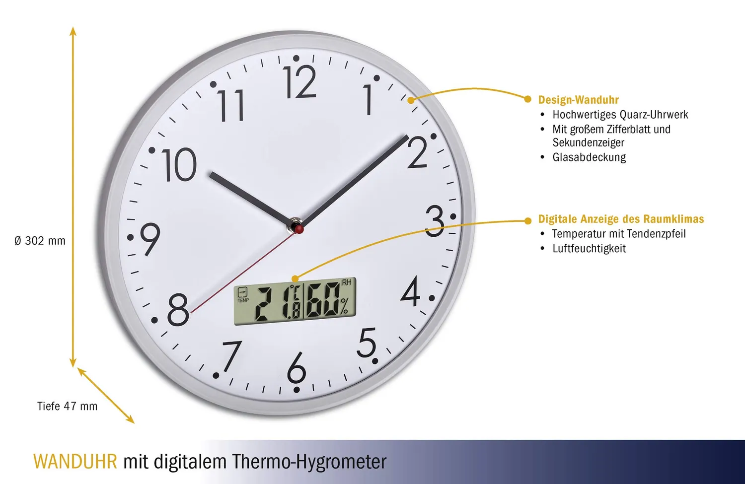 TFA Dostmann 60.3048.02 Wanduhr Thermo-Hygrometer weiß