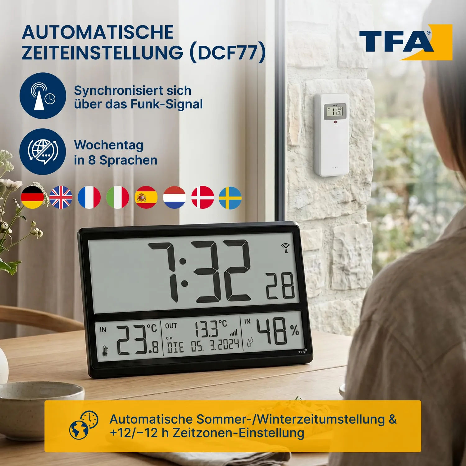 TFA Dostmann 60.4523.01 Digitale XL-Funkuhr schwarz Klima