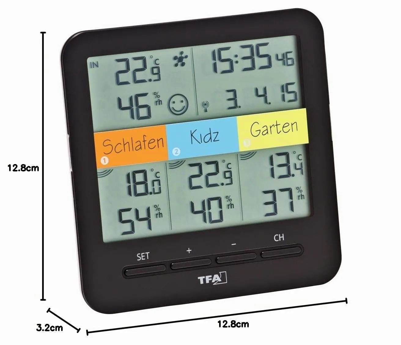 TFA Dostmann Klima Home 30.3060.01 Thermo-Hygrometer 3 Sender