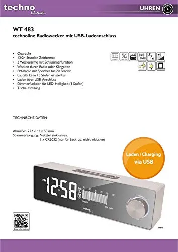 Technoline WT 483 Radiowecker Retro mit USB-Anschluss
