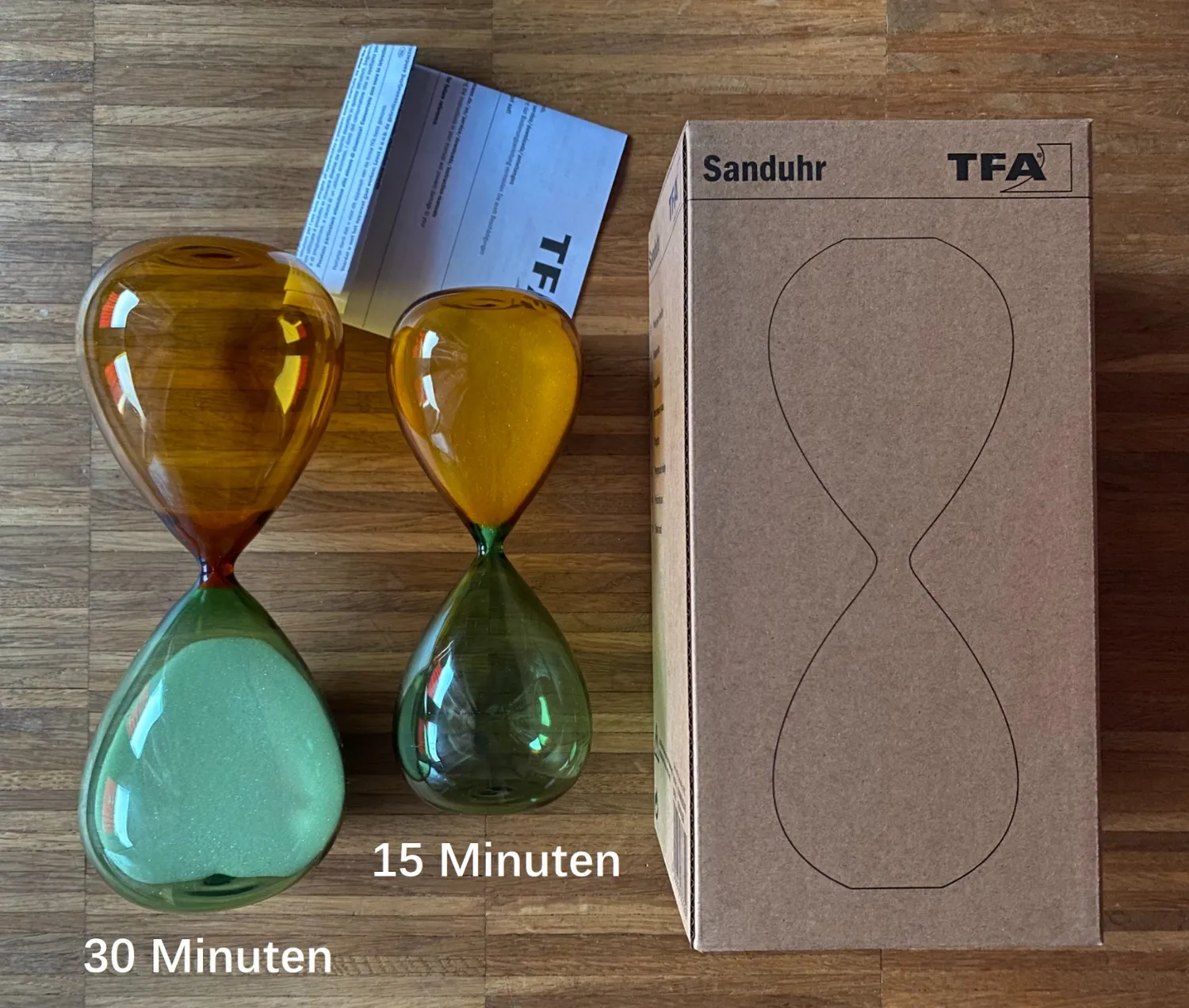 TFA Dostmann 18.6009 Sanduhr 15 Minuten Gold aus Glas