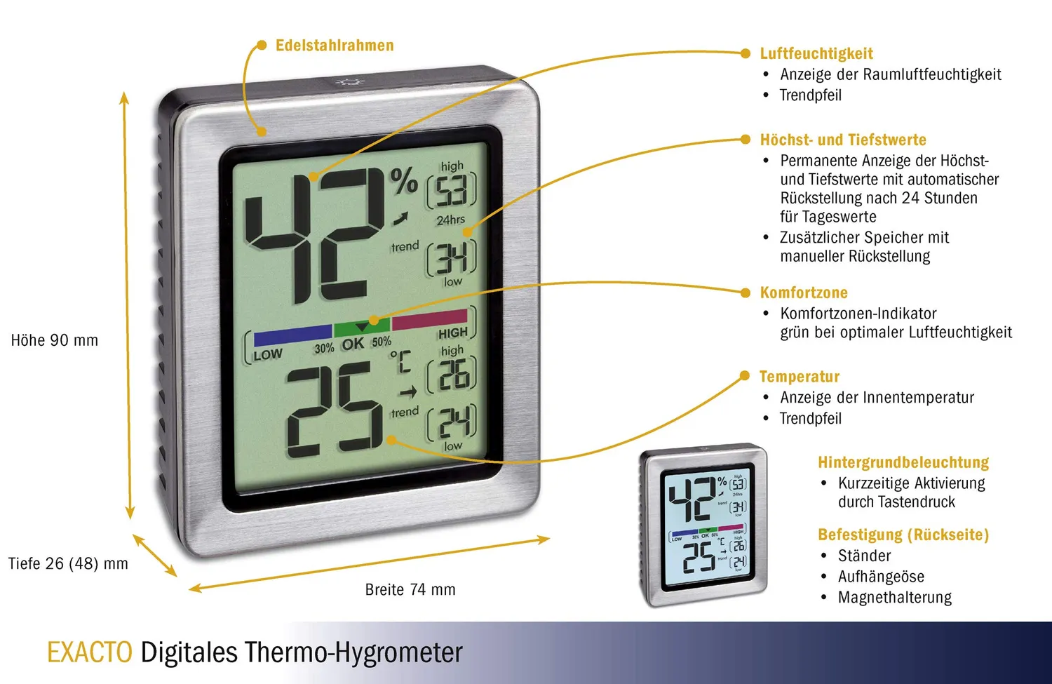 TFA Dostmann Exacto 30.5047.54 Thermo-Hygrometer silber
