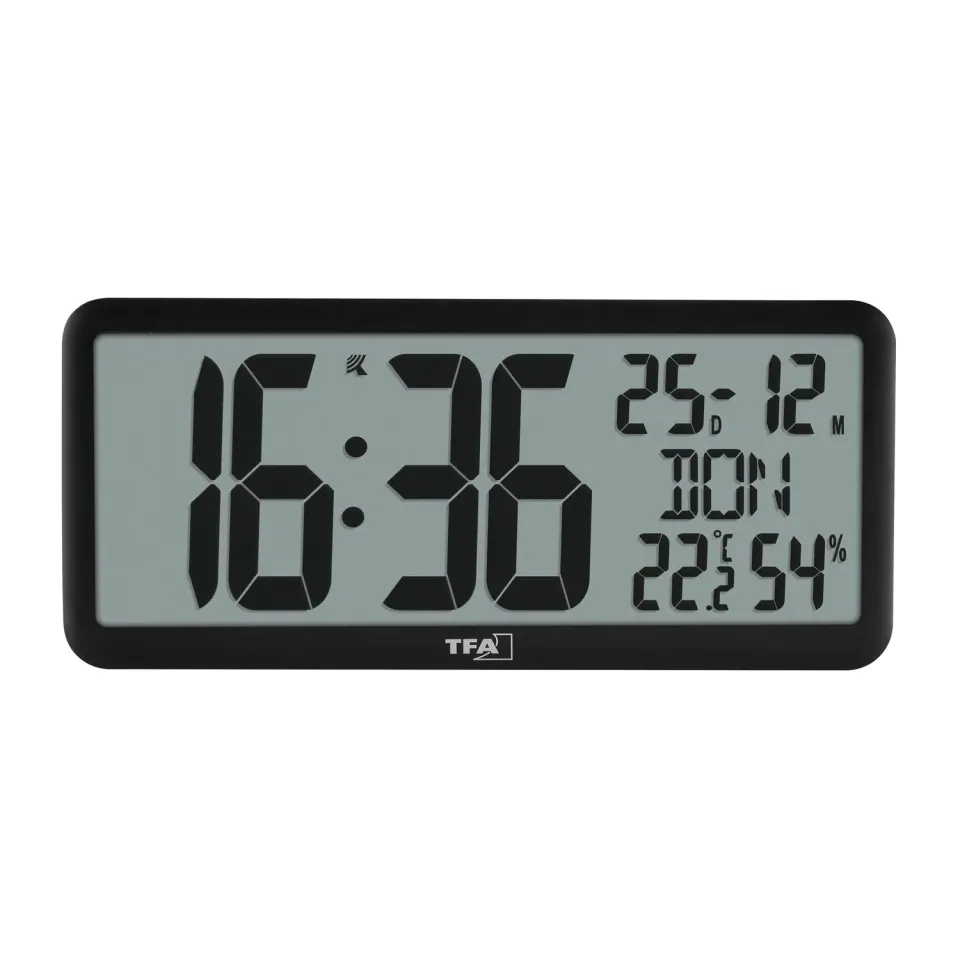 TFA Dostmann 60.4525 Funkuhr schwarz XXL-Ziffern Klima