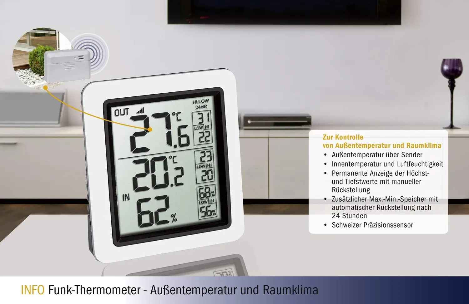 TFA Dostmann INFO 30.3065.02 Funk-Thermometer weiß