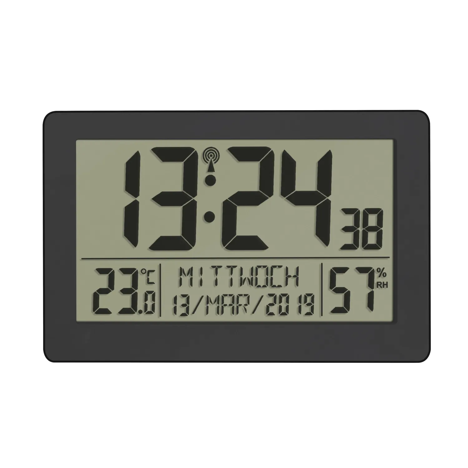 TFA Dostmann 60.2557.01 Funk-Wanduhr schwarz mit Thermometer