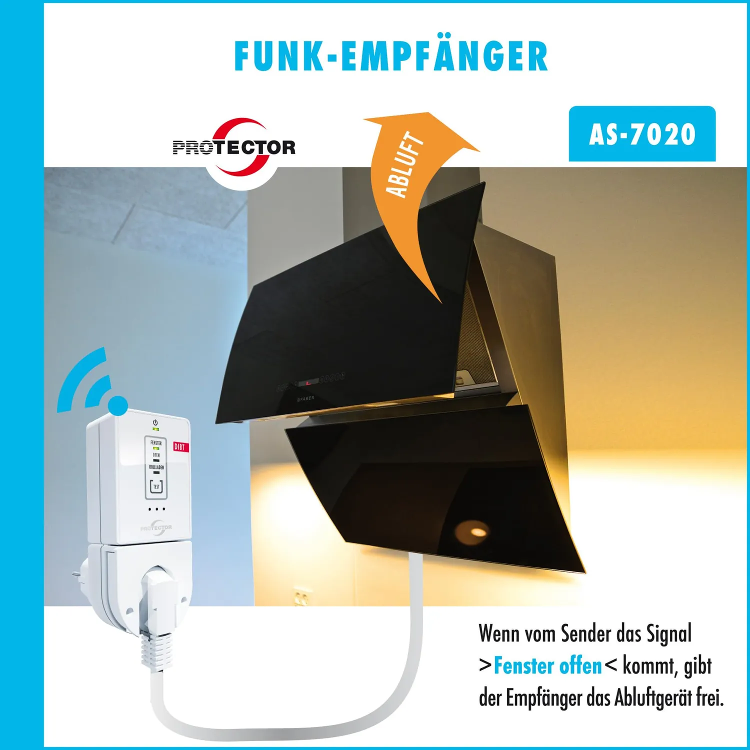 PROTECTOR AS-7020 Funk-Abluftsteuerung Fensterkontaktschalter DIBt