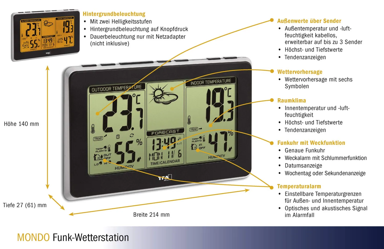 TFA Dostmann Mondo 35.1151.01 Funkwetterstation Bundle Batterien