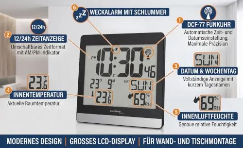 Technoline WS 8014 Funkwanduhr großes Display Klima