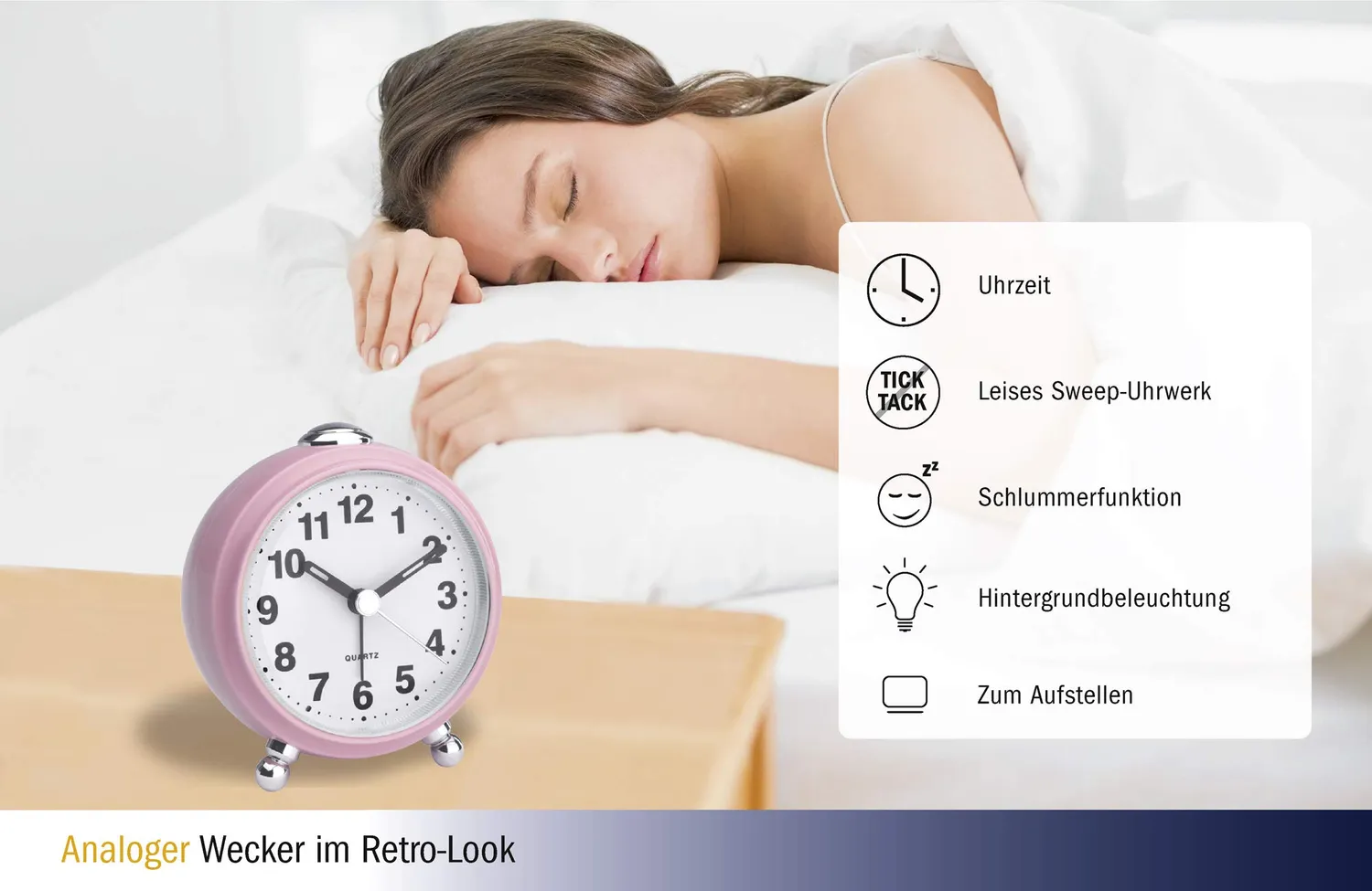 TFA Dostmann 60.1030 Retro-Wecker rosa geräuscharm