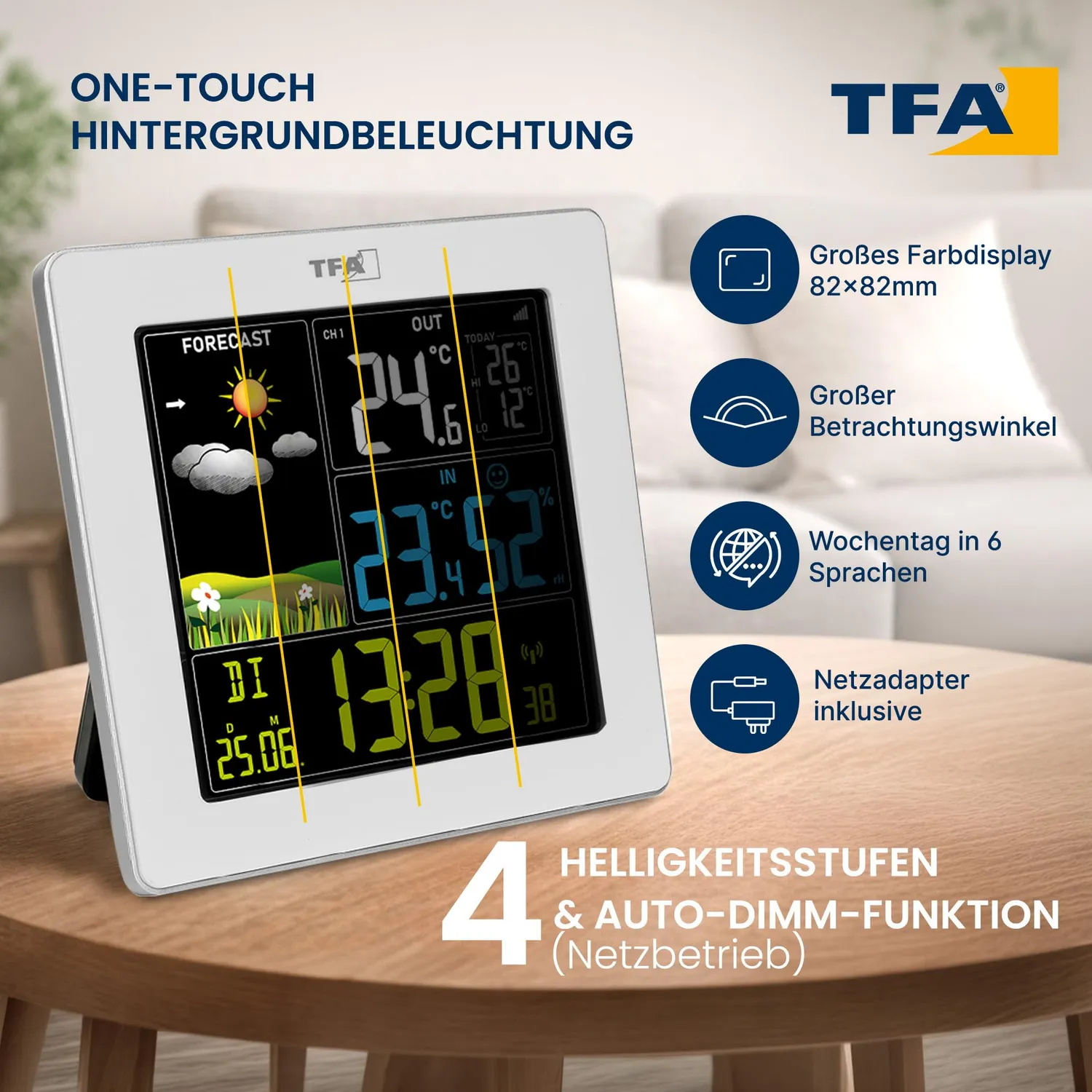 TFA Dostmann SUN2 35.1174 Funk-Wetterstation weiß Farbdisplay