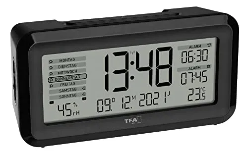 TFA Dostmann Boxx2 Funk-Wecker Englisches Display mit Akku