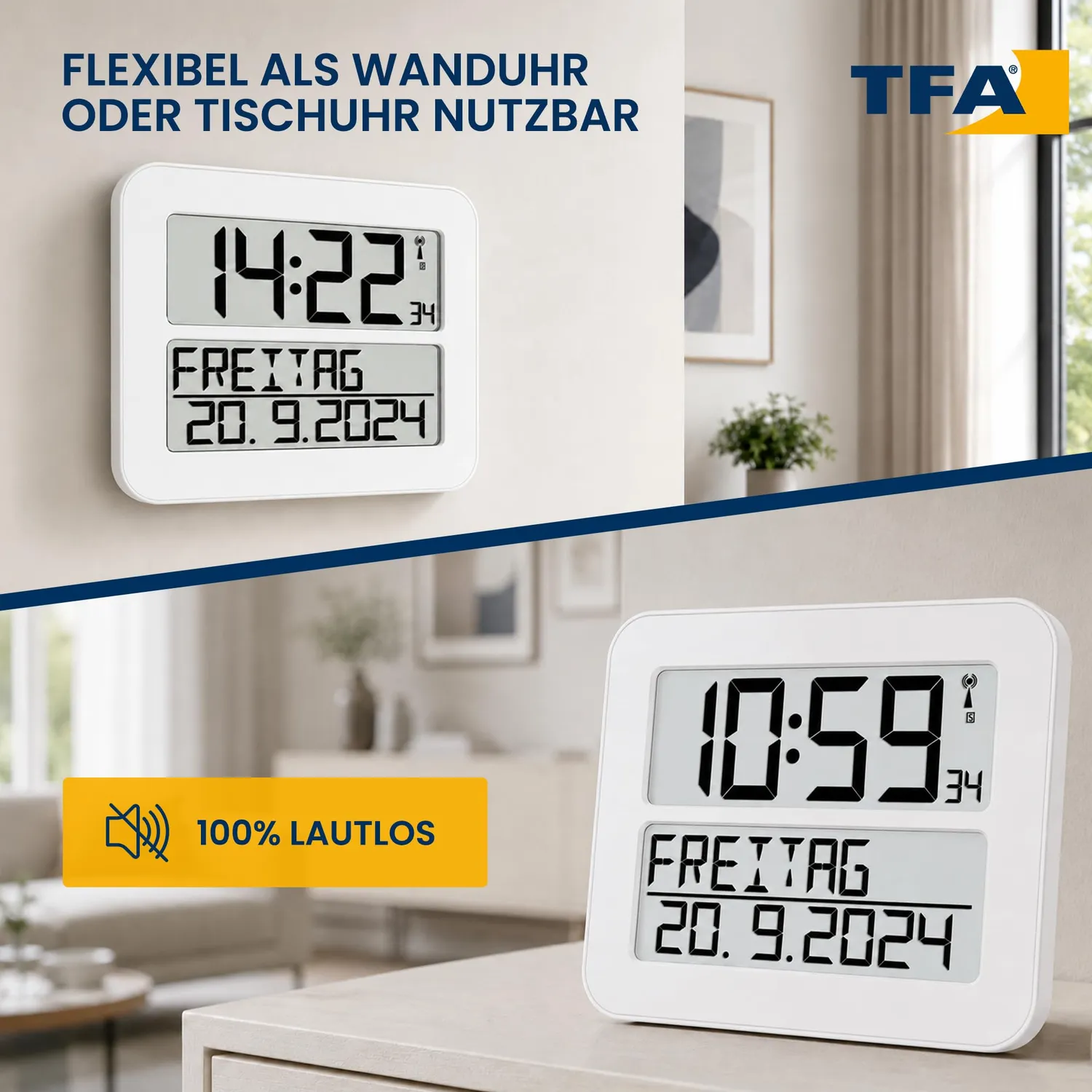 TFA Dostmann Timeline Max 60.4512.02 Funkuhr weiß