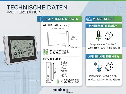 Technoline WS6767 Funk-Wetterstation mit Außensensor