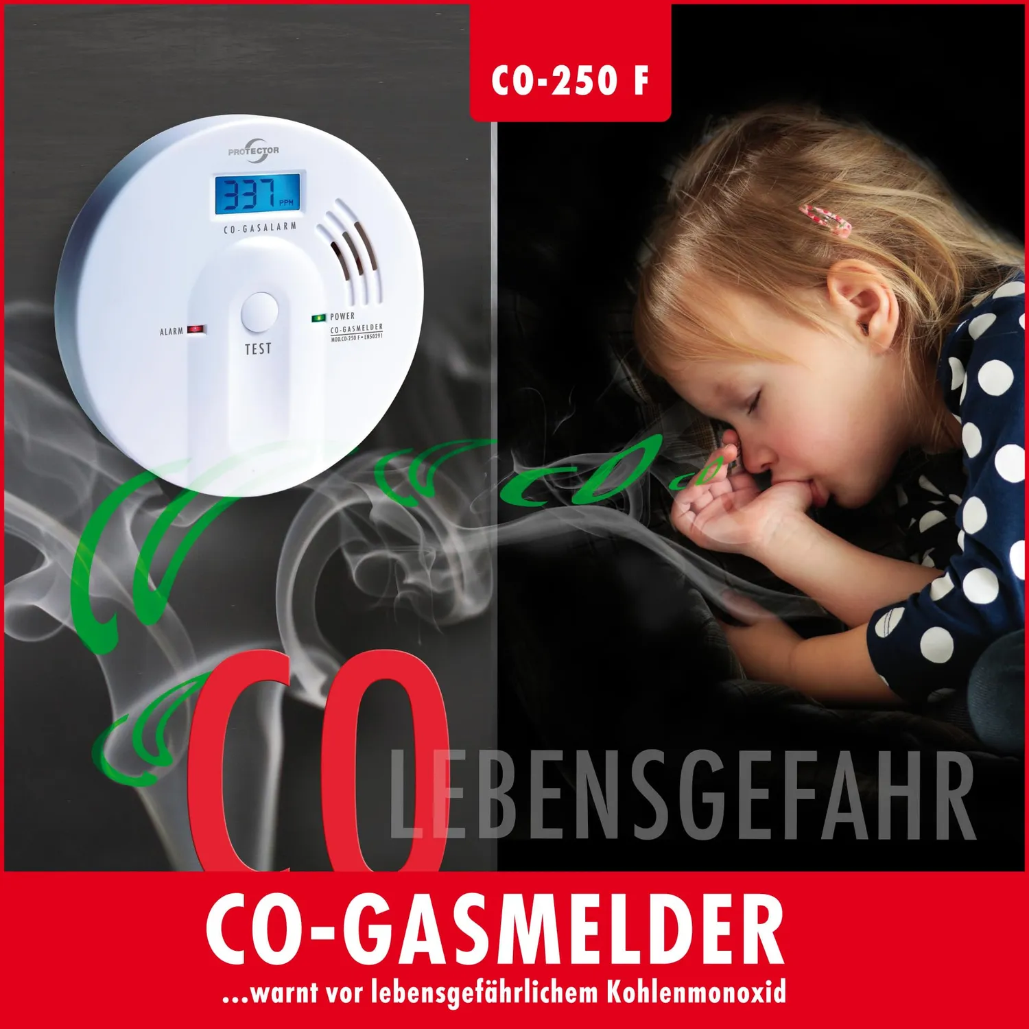 Protector CO-250 F CO-Melder mit Display batteriebetrieben