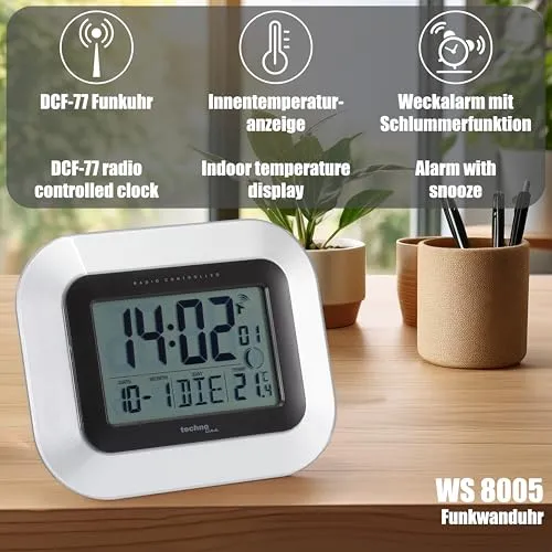 Technoline WS 8005 Funkwanduhr silber mit Innenthermometer