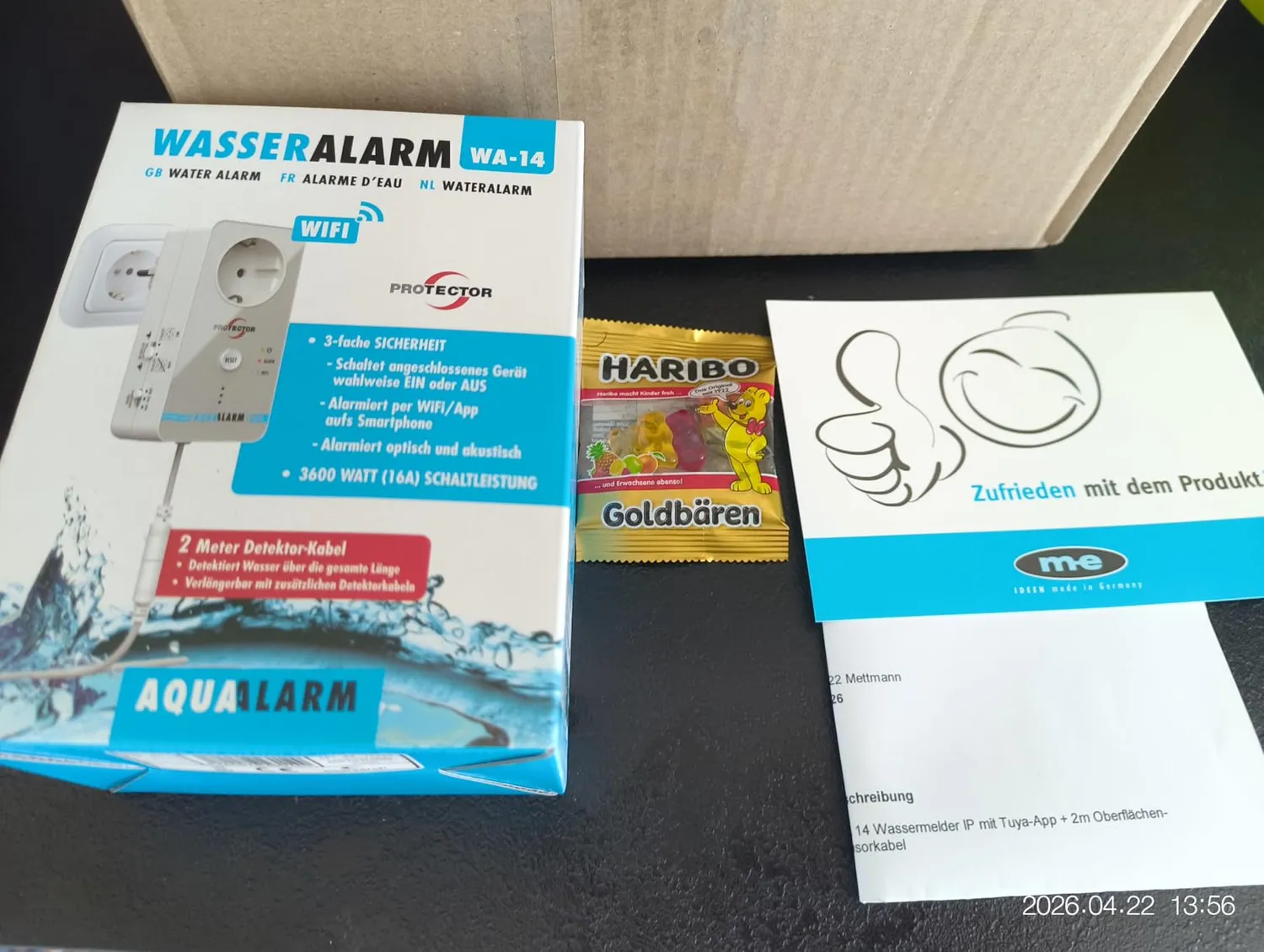 Protector WA-14 WLAN-Wassermelder Steckdose 2-m-Sensor