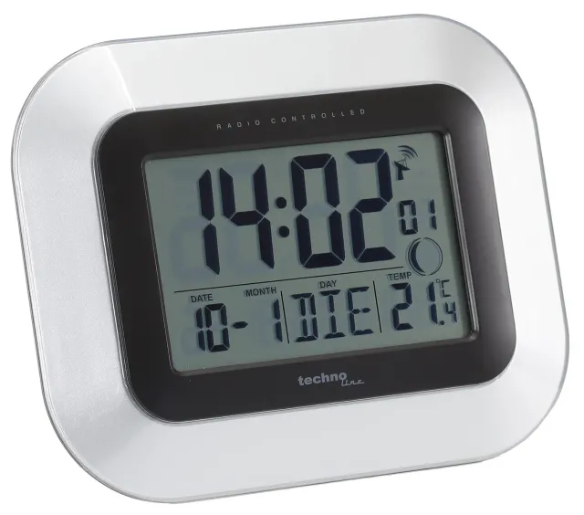 Technoline WS 8005 Funkwanduhr silber mit Innenthermometer