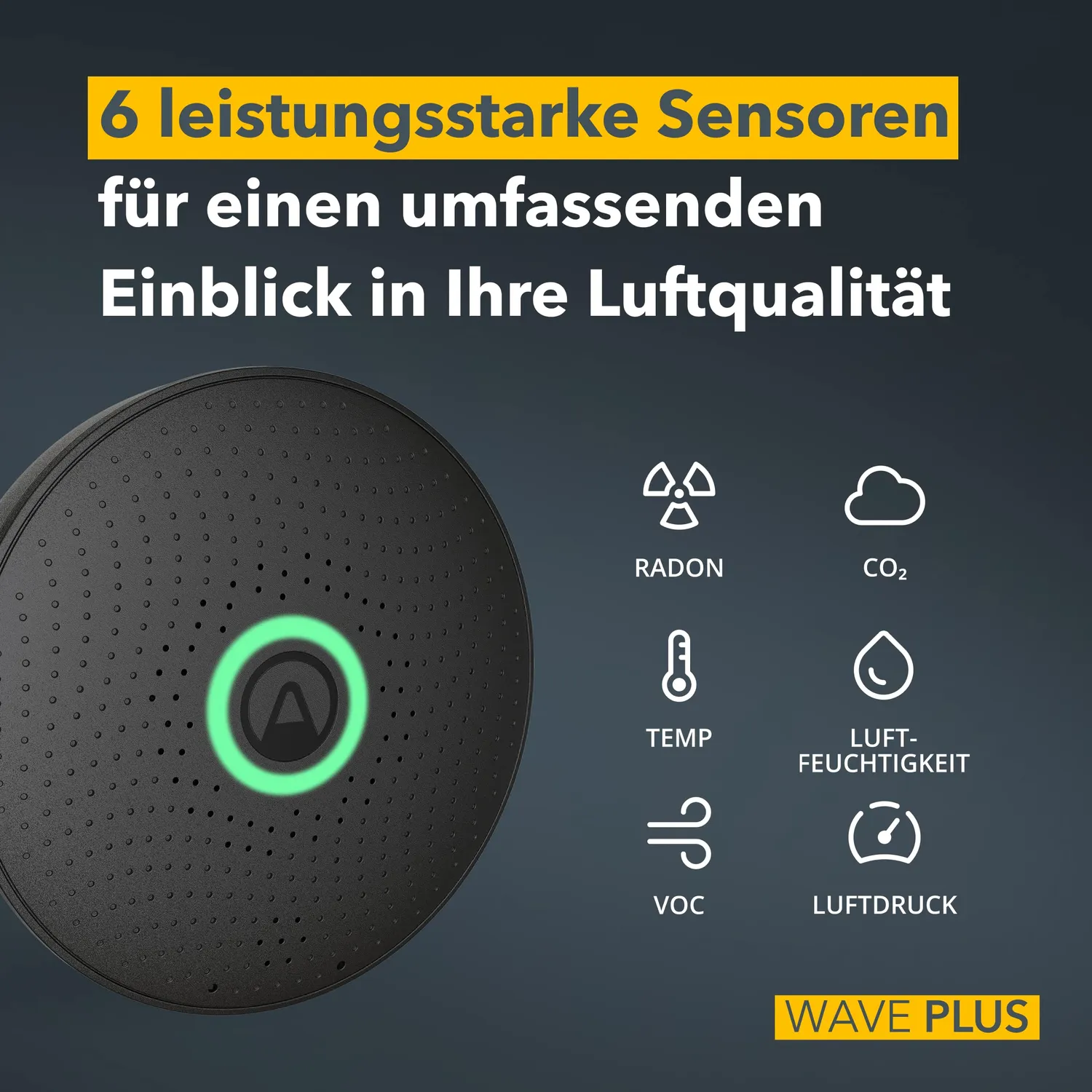 Airthings 2911 Wave Plus Black Edition Radon CO2 Monitor