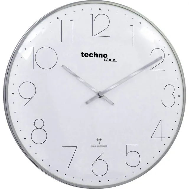 Technoline Funkwanduhr Chrom 35 cm gewölbtes Glas