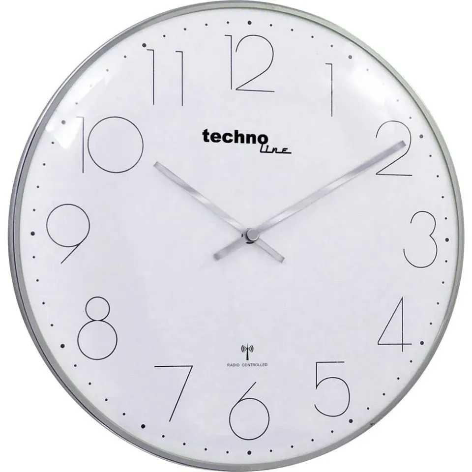 Technoline Funkwanduhr Chrom 35 cm gewölbtes Glas
