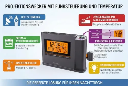 Technoline WT 519 Funk-Projektionswecker mit Temperaturprojektion