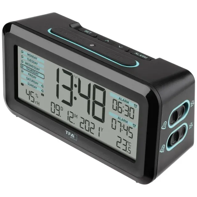 TFA Dostmann Boxx2 Funk-Wecker Englisches Display mit Akku