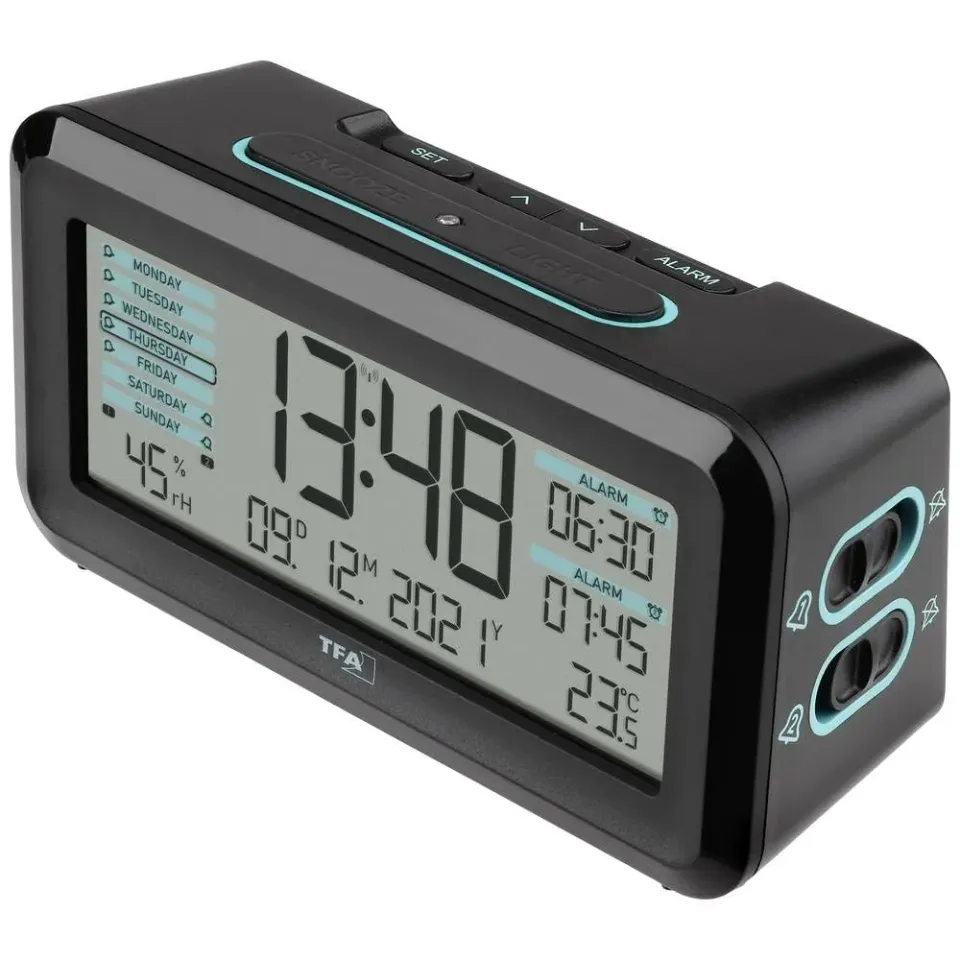 TFA Dostmann Boxx2 Funk-Wecker Englisches Display mit Akku
