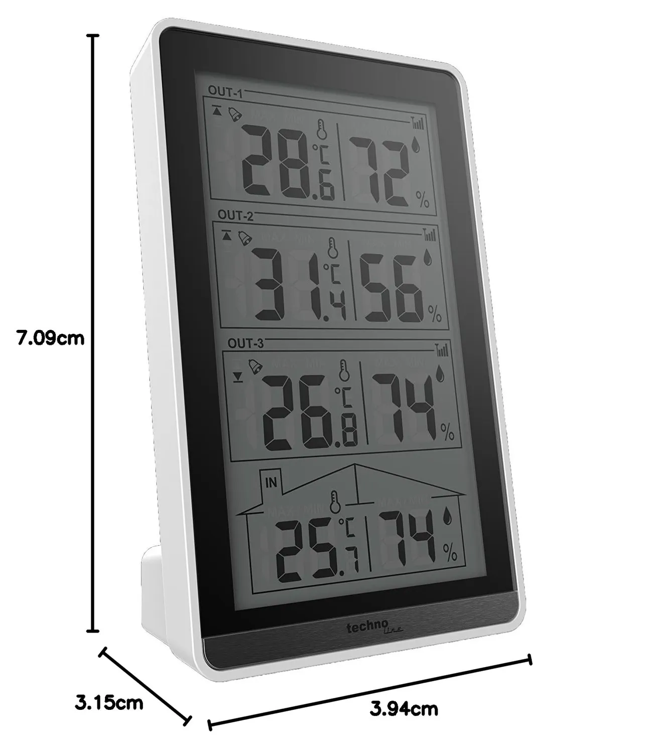 Technoline WS 7060 Temperaturstation mit 3 Sensoren 4-fach