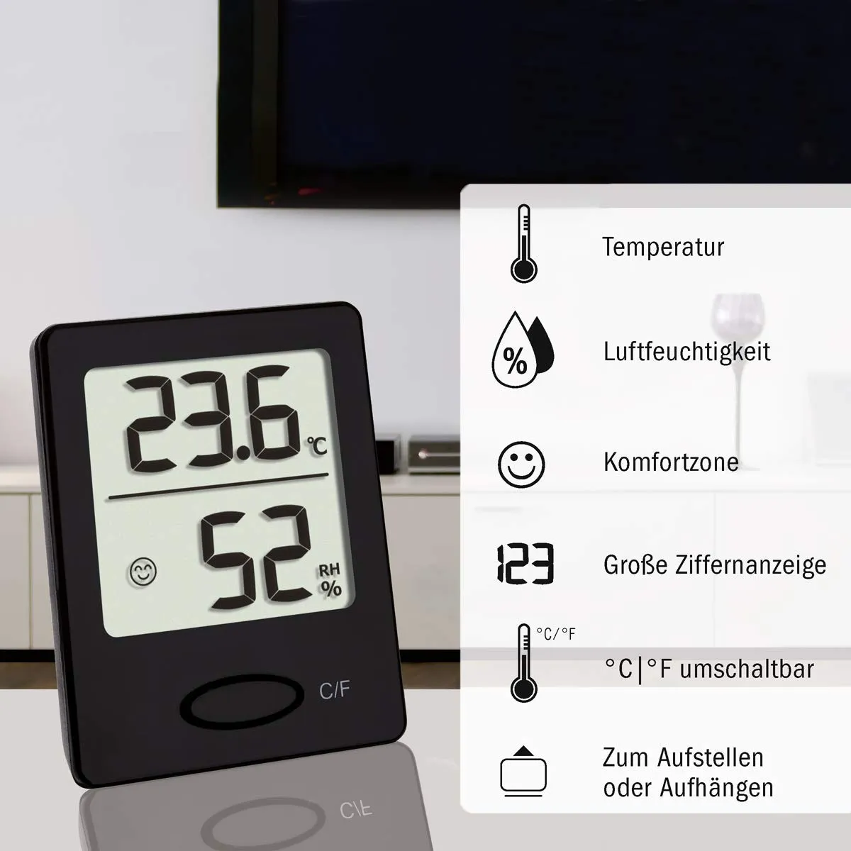 TFA Dostmann 30.5041 Thermo-Hygrometer schwarz Smiley