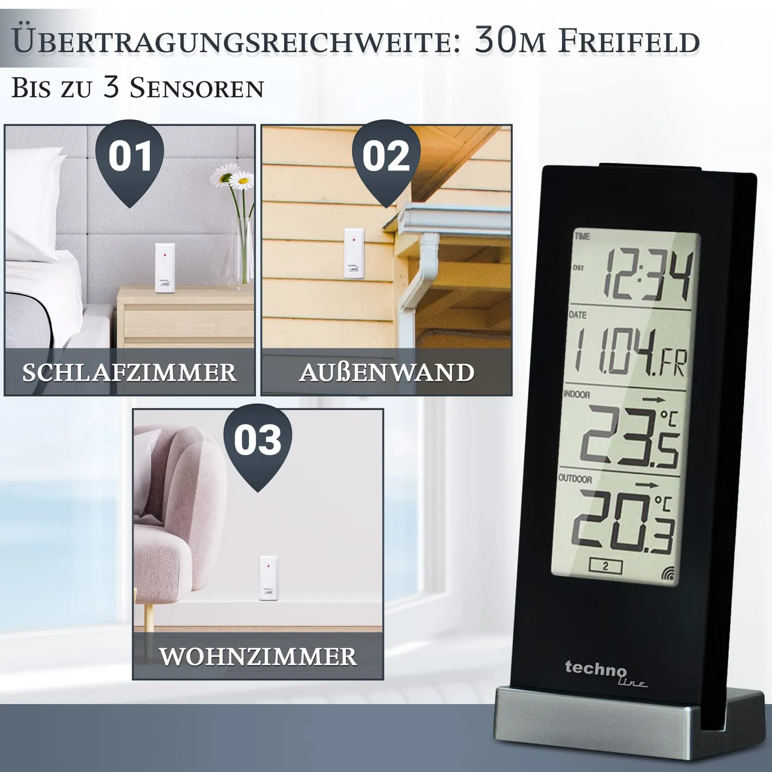 Technoline WS 9767 Funk-Temperaturstation schwarz