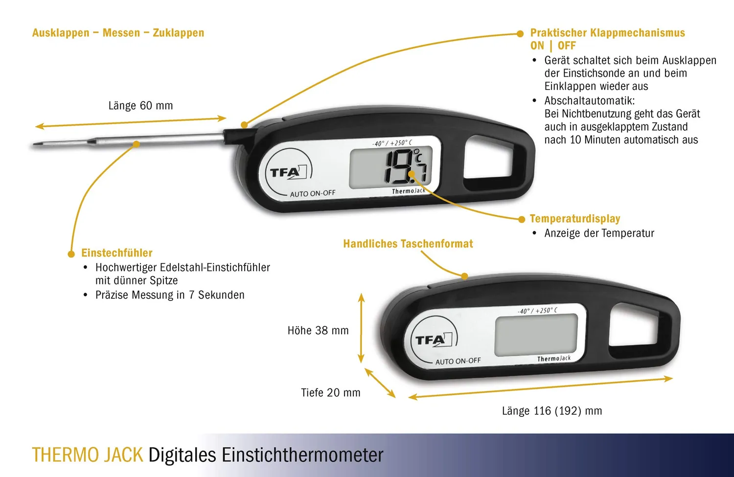 TFA Dostmann Thermo Jack Thermometer schwarz klappbar