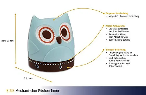 TFA Dostmann Eule 38.1039 Küchentimer mechanisch hellblau