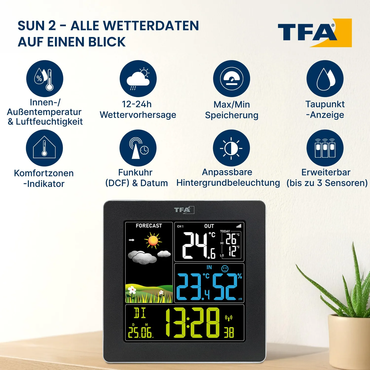 TFA Dostmann SUN2 35.1174 Funk-Wetterstation schwarz