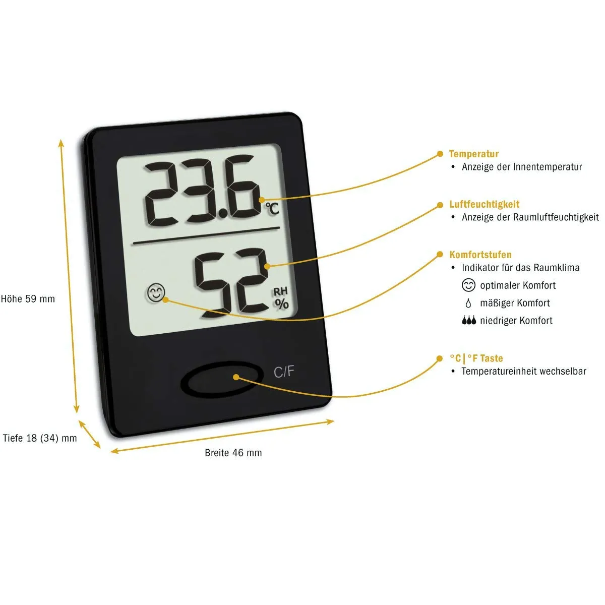 TFA Dostmann 30.5041 Thermo-Hygrometer schwarz Smiley
